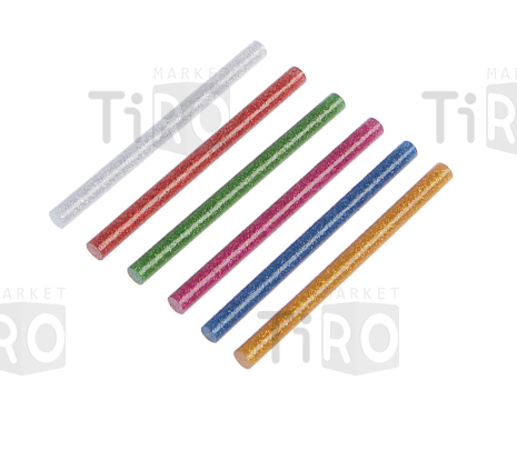Стержни клеевые Тундра, 11 х 200 мм, разноцветные с блестками, 6 штук