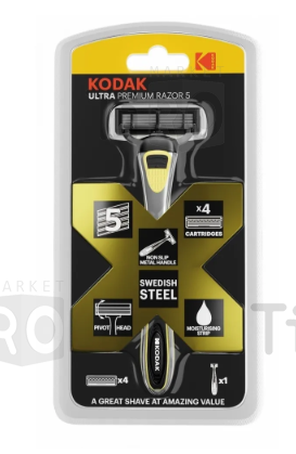 Станок для бритья Kodak Ultra Prem Razor 5 мужская 5 лезвий металлическая ручка 4 кассеты