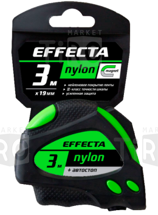 Рулетка Effecta Nylon - 3м/19 мм с магнитом, автостопом, лентой нейлон