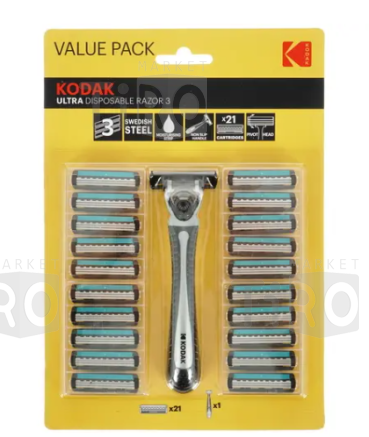 Станок для бритья Kodak Disposable Razor Ultra 3 Value pack мужская 3 лезвия, 21 сменная кассета
