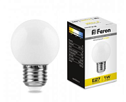 Лампа светодиодная Feron LB-37, G45, 1Вт, 220В, Е27, 2700К, матовая, "шар"