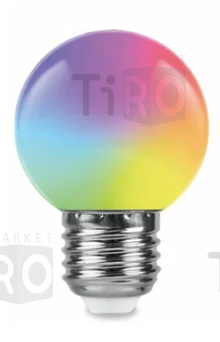 Лампа светодиодная Feron LB-37, G45, 1Вт, 220В, Е27, RGB, матовая, плавная смена цвета, "шар"