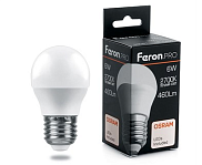 Лампа светодиодная Feron G45, LB-1406, "шар", 6Вт, 220В