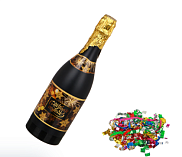 Хлопушка пневматическая Сноу Бум в форме бутылки шампанского, 32 см, наполнитель фольга серпантин