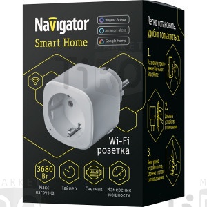 Разветвитель Navigator 14555, 16 А/1 гнездо WiFi