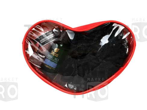 Подарочный набор "Банные штучки", "Горячее сердце" 4 предмета (мыло, бурлящий шар, мочалка, масло)