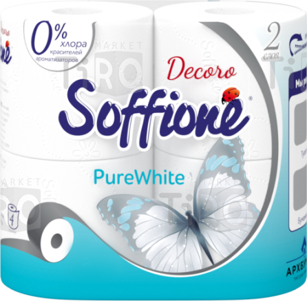 Туалетная бумага Soffijne Decoro  4-х слойная белая 4 рулона