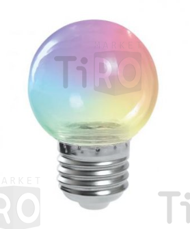 Лампа светодиодная Feron LB-37, G45, 1Вт, 220В, Е27, RGB, прозрачная, плавная смена цвета, "шар"