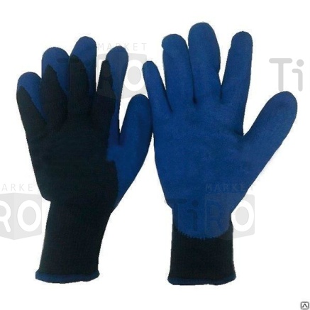 Утепленные акриловые черно-синие перчатки с латексом, на осень