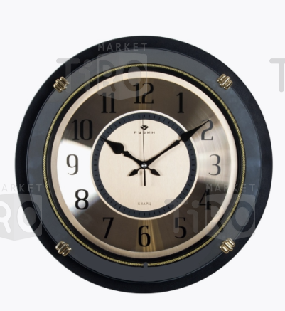 Часы настенные круг d=40 см, корпус чёрный с золотом "Рубин" "Классика"