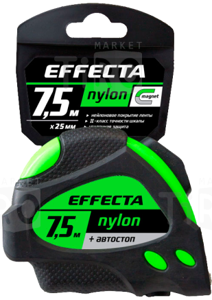 Рулетка Effecta Nylon - 7,5м/25 мм с магнитом, автостопом, лентой нейлон