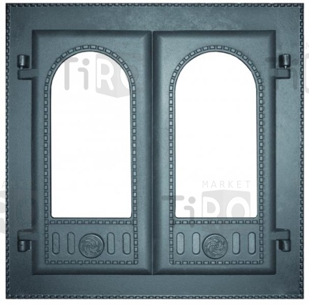 Дверка каминная двухстворчатая ДК-6С со стеклом, 410*410мм