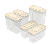 Набор контейнеров для сыпучих продуктов №2 (1л*2шт, 1,4л*2шт, 1,8л) слоновая кость, АП-737