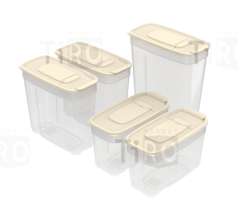 Набор контейнеров для сыпучих продуктов №2 (1л*2шт, 1,4л*2шт, 1,8л) слоновая кость, АП-737