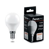 Лампа светодиодная Feron G45, LB-1407, "шар", 7,5Вт, 220В, Е14, 6400К