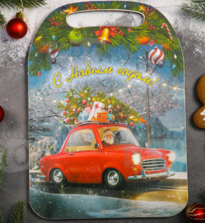 Доска разделочная "Дед Мороз на машине"