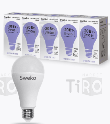 Лампа светодиодная Sweko 42LED-A65-20W-230-6500K-Е27, "груша"
