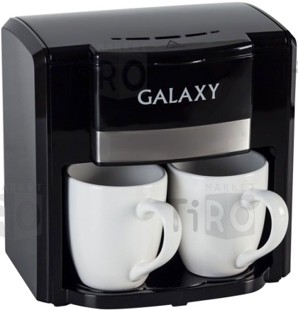 Кофеварка 750Вт, 0,3л, 2 чашки, Galaxy GL-0708, черная