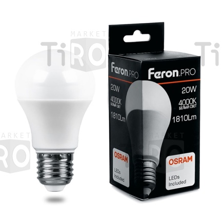 Лампа светодиодная Feron LB-1020, А65, 20Вт, 220В, Е27, 4000К