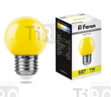 Лампа светодиодная Feron LB-37, G45, 1Вт, 220В, Е27, желтый, "шар"