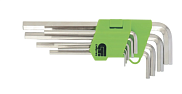 Набор ключей имбусовых Hex, 2–12 мм, 45x, закаленные, 9 шт., короткие, никель