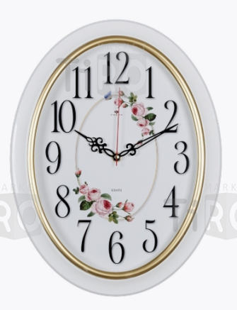 Часы настенные овал 29,5х38,5см, корпус белый с золотом "Розы", "Рубин"