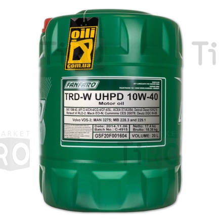 Моторное масло Fanfaro TRD-W SAE 10W40 API CI-4/CH-4/CG-4/CF-4/SL 20л