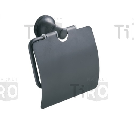 Держатель для туалетной бумаги с крышкой, матово-черный, Potato Р1803BL