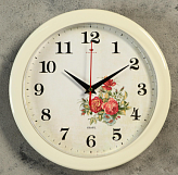 Часы настенные круг d=24,5см, корпус белый "Розы", "Рубин"