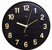 Часы настенные круг d=19,5см, корпус черный "Текстура дерева"