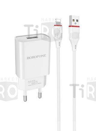 Сетевое зарядное устройство Borofone BA20A, 1USB+кабель Micro, 2,1А, цвет белый