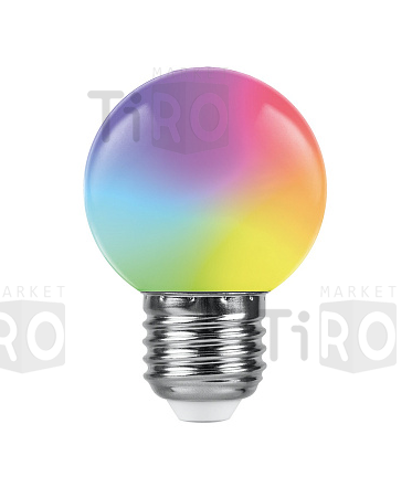 Лампа светодиодная Feron LB-37, G45, 1Вт, 220В, Е27, RGB, матовая, быстрая смена цвета, "шар"