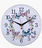 Часы настенные круг d=25см, основание белое "Рубин" "Венок из бабочек"