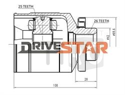Шрус внутренний правый Drivestar IC-KH2008-FR, 25x42x26