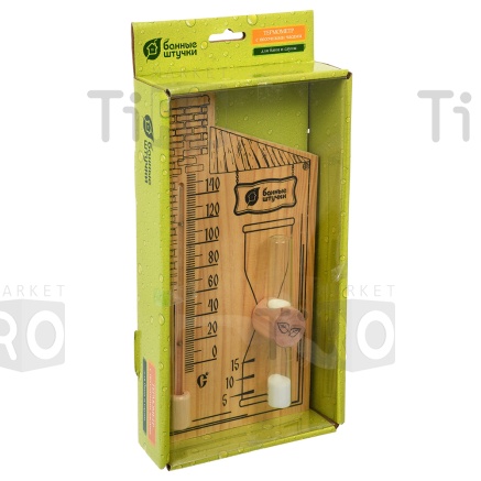 Термометр 27,8*14*5,3см с песочными часами для бани и сауны Термометр 27,8*14*5,3см с песочными часами для бани и сауны