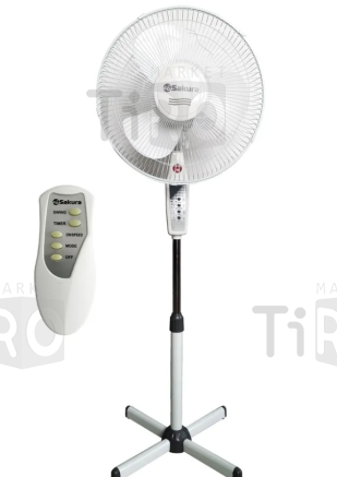 Вентилятор Sakura, SA-16G, напольный 45Вт, 3 скорости ПДУ таймер, бело-серый