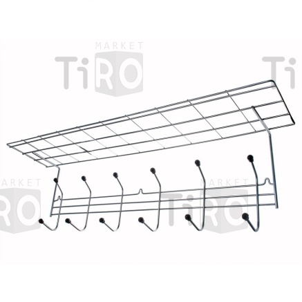 Вешалка для одежды настенная металлическая с полкой хром АМ07С