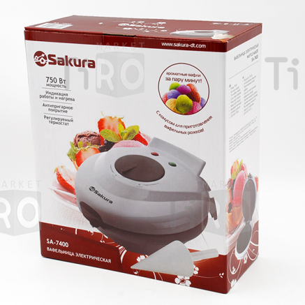 Вафельница электрическая 750Вт, Sakura SA-7400, белая Вафельница электрическая 750Вт, Sakura SA-7400, белая
