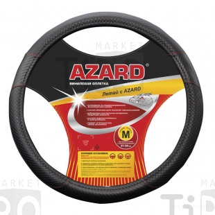 Оплетка на руль Azard Plaid OPLA0160 экокожа, вставки карбон, прострочка красная, M, черный