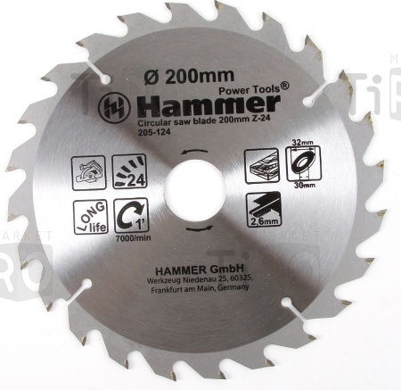 Диск пильный по дереву Hammer Flex 205-124 CSB WD 200*24*30/20 mm