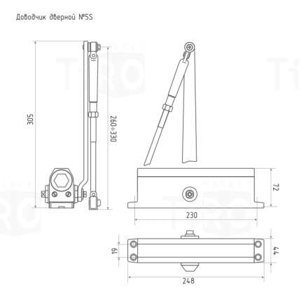 Доводчик Нора-М №5S 160кг, золото морозостойкий