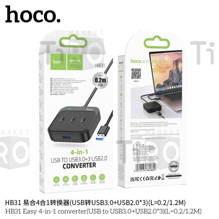 Адаптер-Хаб Hoco HB31 (USB to USB3.0*4) 0,2м черный