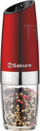 Перцемолка электрическая гравитационная Sakura SA-6643R, батарея тип ААА*6 шт, красная Перцемолка электрическая гравитационная Sakura SA-6643R, батарея тип ААА*6 шт, красная