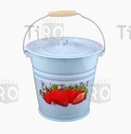 Ведро эмалированное 12л, с крышкой, светлое декор, Новокузнецк С1224.Ц