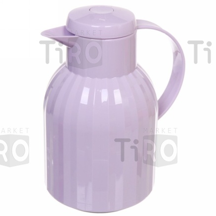 Термос пластмассовый 1,0л колба стеклянная 2 кружки, Jia Bao 1000 Розовый
