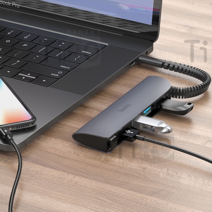 Адаптер-Хаб Hoco HB12 (Type-C -4USB) серый металлик