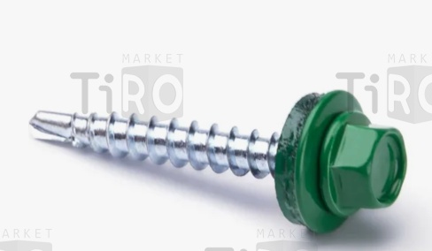 Саморез кровельный со сверлом, прокладка (EPDM), 4,8*35 RAL 6020 цвет зеленый  (200 шт.)