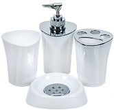 Набор для ванной комнаты 4 предметов: мыльница, стакан, дозатор, подставка для щеток, пластик, 8224
