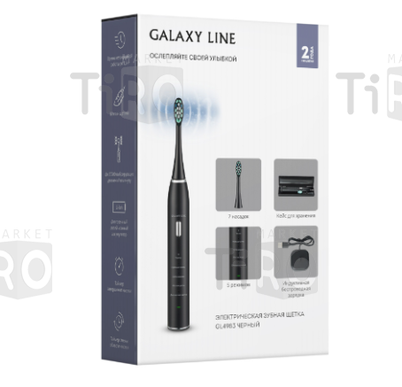 Зубная щетка Galaxy электрическая, черная, до 37200 движений в минуту, кейс и 7 насадок Зубная щетка Galaxy электрическая, черная, до 37200 движений в минуту, кейс и 7 насадок