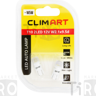 Лампа автомобильная светодиодная Clim Art T10 2LED 12V W2.1x9.5d (W5W) 2 шт